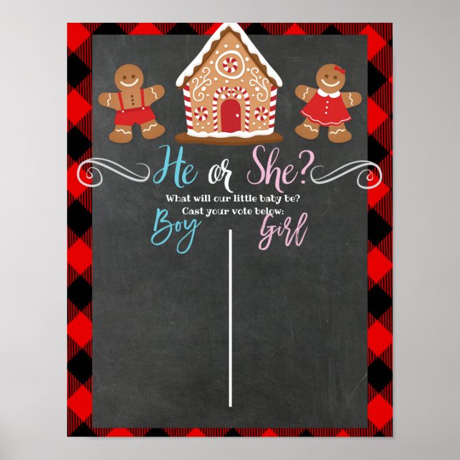 Gingerbread Holiday Gender Reveal Voting Board Red Poster (Front)