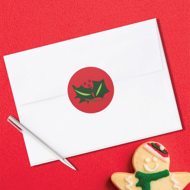 Gingerbread Holly Multicolor Classic Round Sticker (Creator Uploaded)
