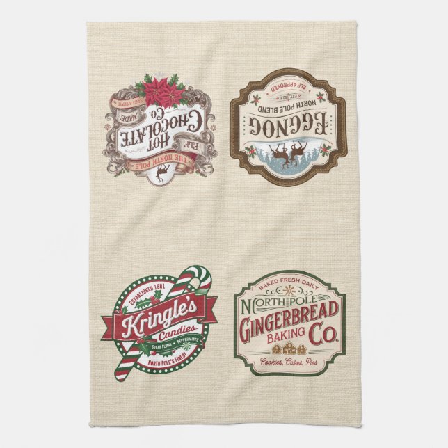 Gingerbread Hot Chocolate Candy Eggnog Christmas Kitchen Towel (Vertical)