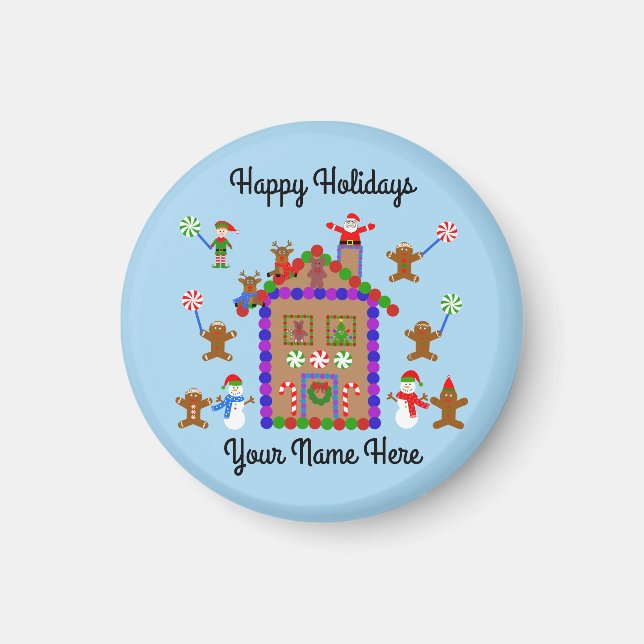 Gingerbread House #2 Round Magnet  (Front)