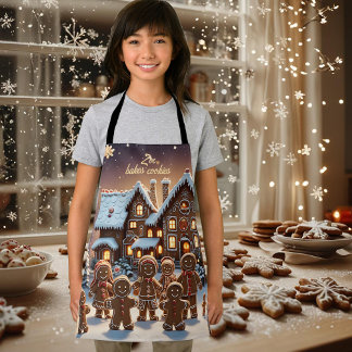 Gingerbread house and cute gingerbread family apron
