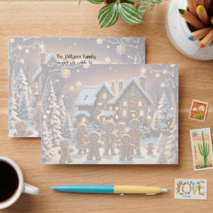 Gingerbread house and cute gingerbread family  envelope