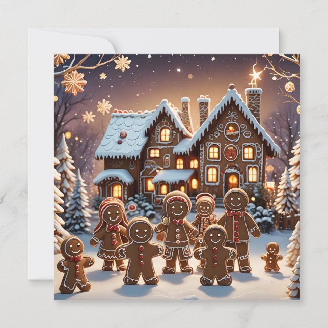 Gingerbread house and cute gingerbread family  holiday card (Front)