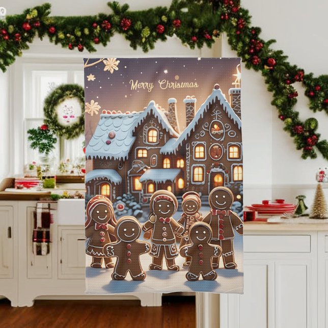 Gingerbread house and cute gingerbread family  kitchen towel (Creator Uploaded)