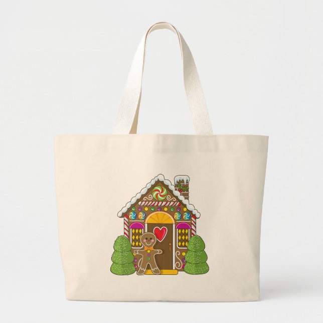 Gingerbread House and Man Large Tote Bag (Front)