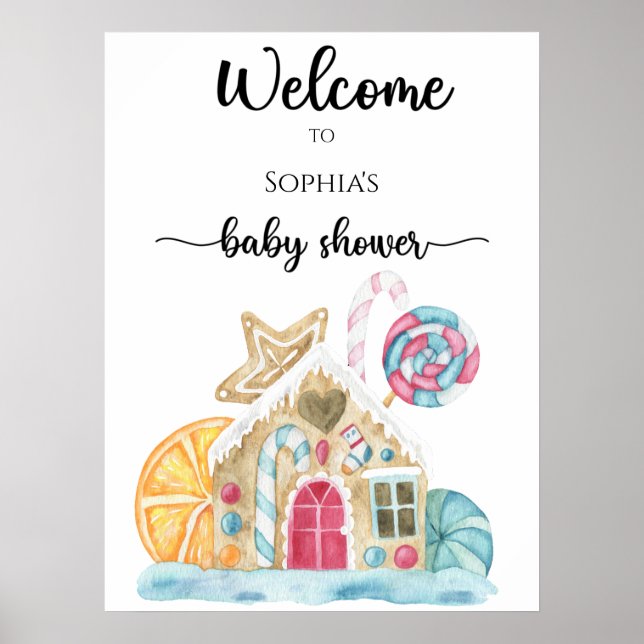 Gingerbread house baby shower foam board poster (Front)