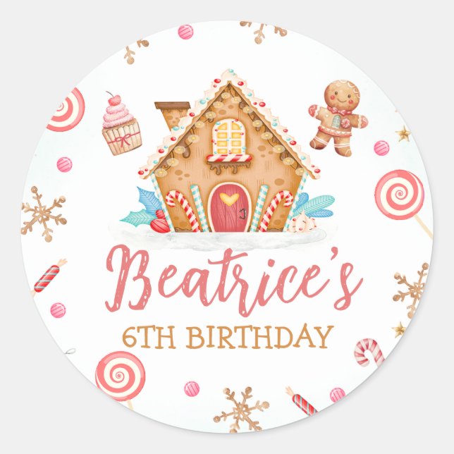 Gingerbread House Birthday Party  Classic Round Sticker (Front)