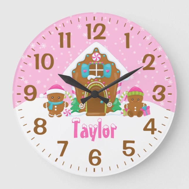 Gingerbread House Bright Pink Large Clock (Front)