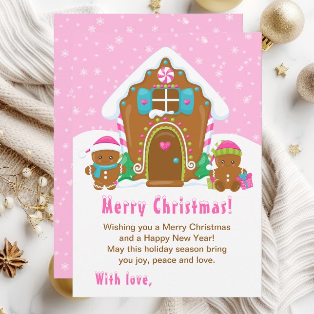 Gingerbread House Bright Pink Merry Christmas Holiday Card (Creator Uploaded)