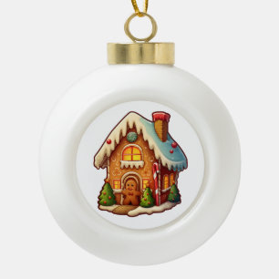 Gingerbread house ceramic ball christmas ornament