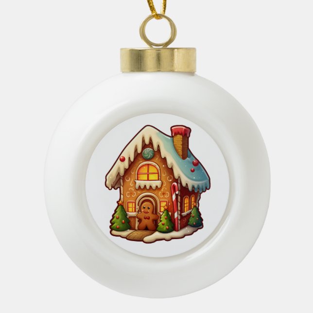 Gingerbread house ceramic ball christmas ornament (Front)