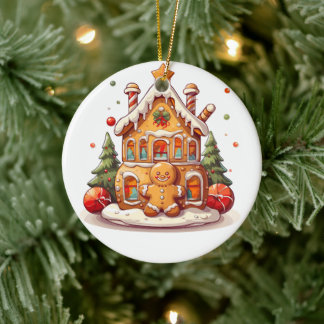 Gingerbread house ceramic ornament
