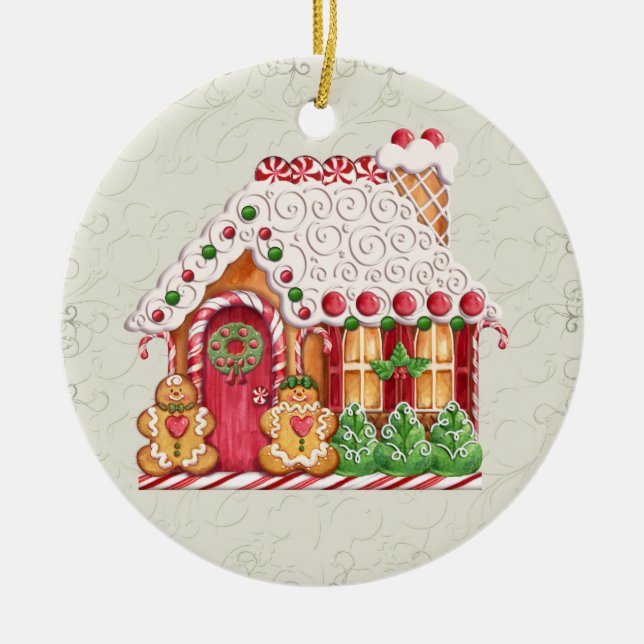 Gingerbread House Ceramic Ornament (Front)