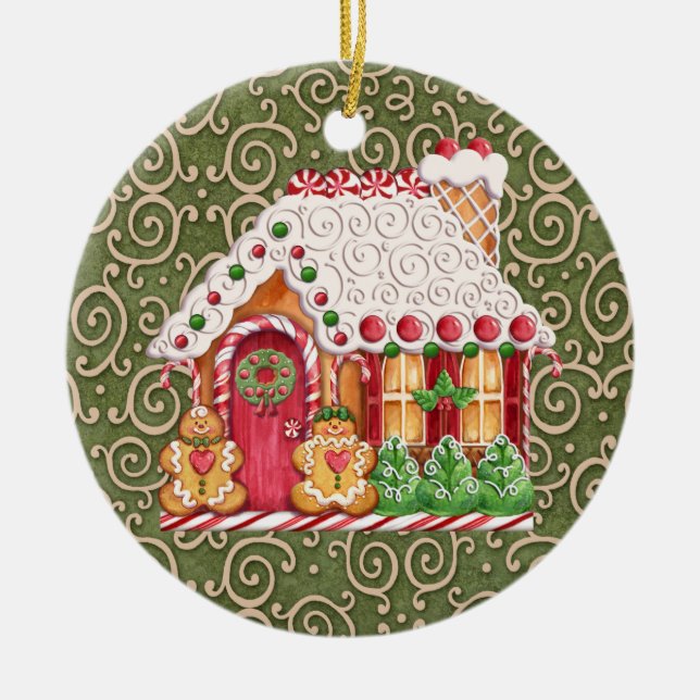 Gingerbread House Ceramic Ornament (Front)