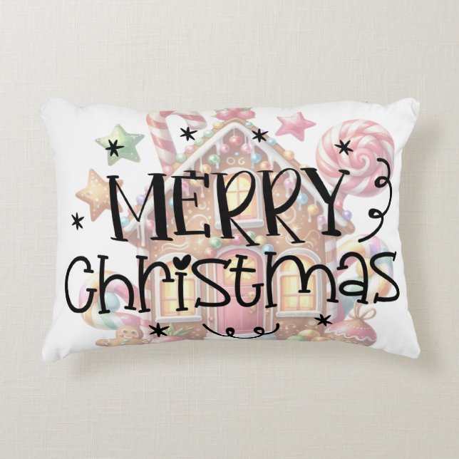 Gingerbread house Christmas Accent Pillow (Front)