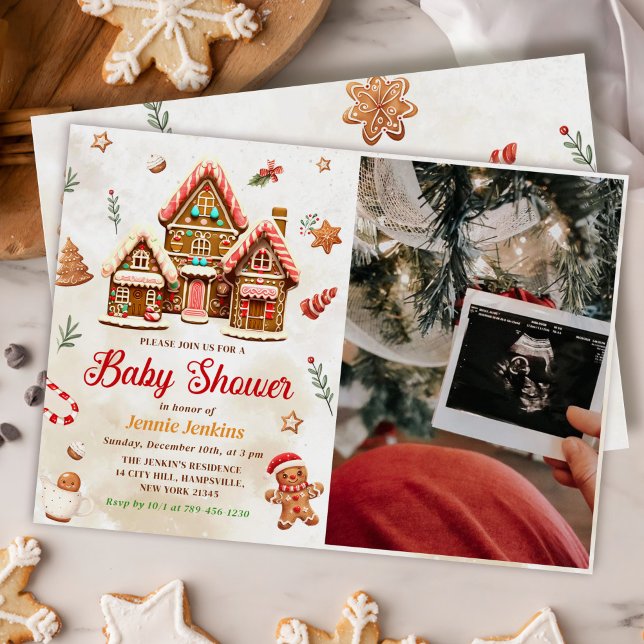 Gingerbread House Christmas Baby Shower Photo Invitation (Creator Uploaded)
