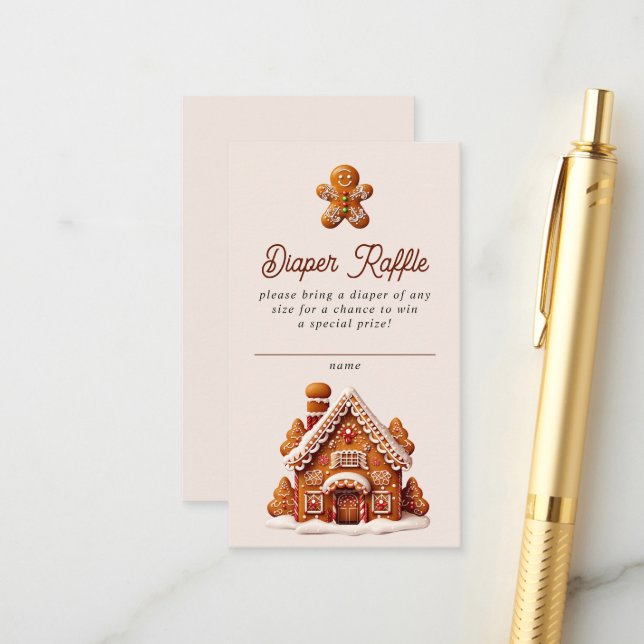 Gingerbread House Christmas Cookie Diaper Raffle Enclosure Card (Front/Back In Situ)