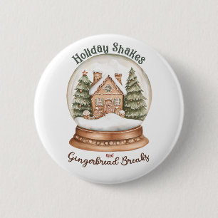 Gingerbread House Christmas Holiday Snow Globe 2 Inch Round Button