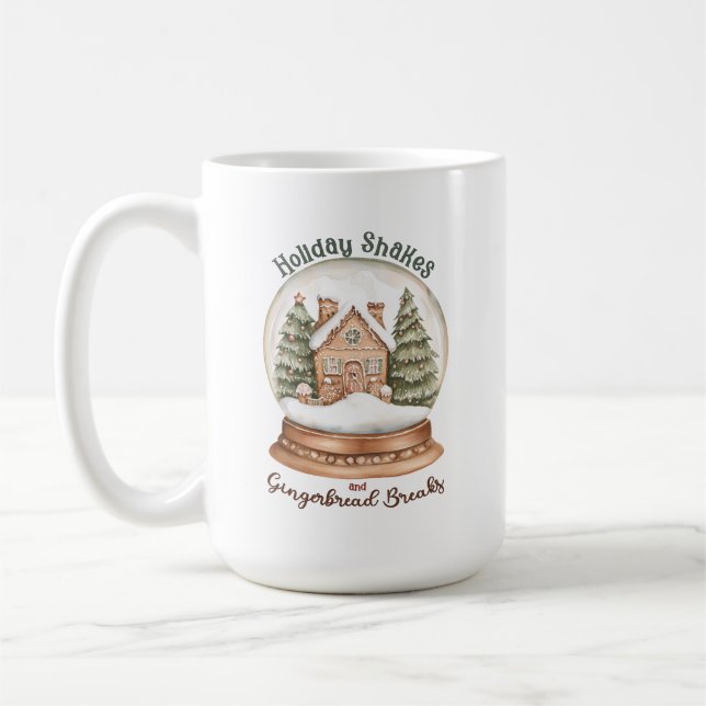 Gingerbread House Christmas Holiday Snow Globe Coffee Mug (Left)