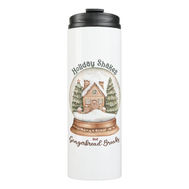 Gingerbread House Christmas Holiday Snow Globe Thermal Tumbler (Front)