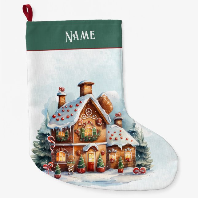 Gingerbread House Christmas Holiday Stocking (Front)