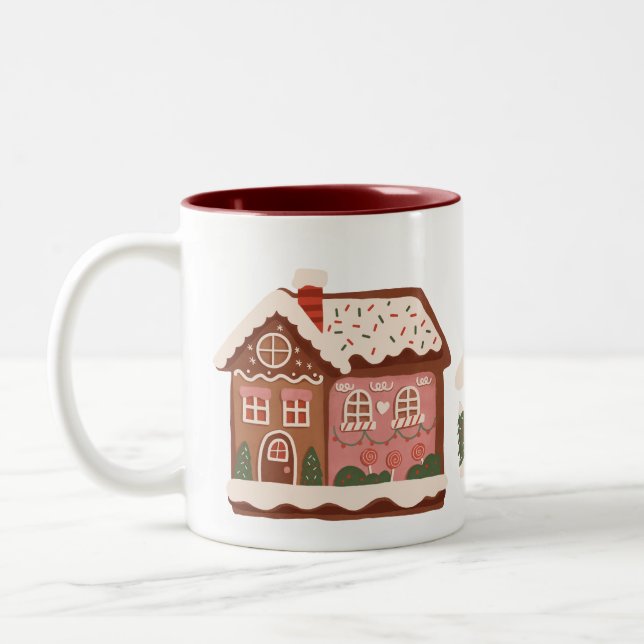 Gingerbread House Christmas Holiday Trendy Fun Two-Tone Coffee Mug (Left)