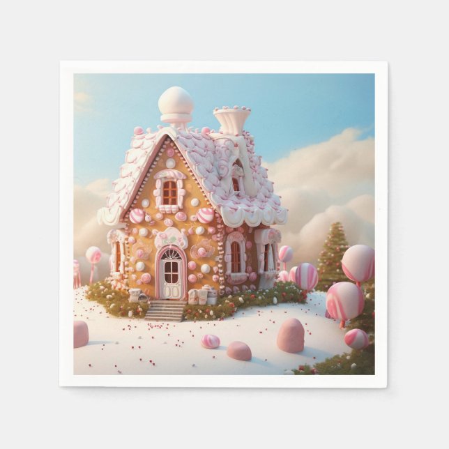 Gingerbread House Christmas Napkin (Front)