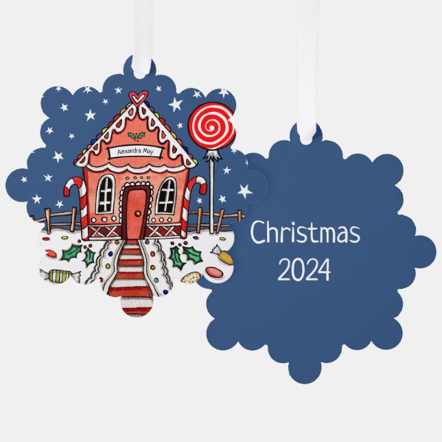 Gingerbread House Christmas Ornament Card (Front/Back)