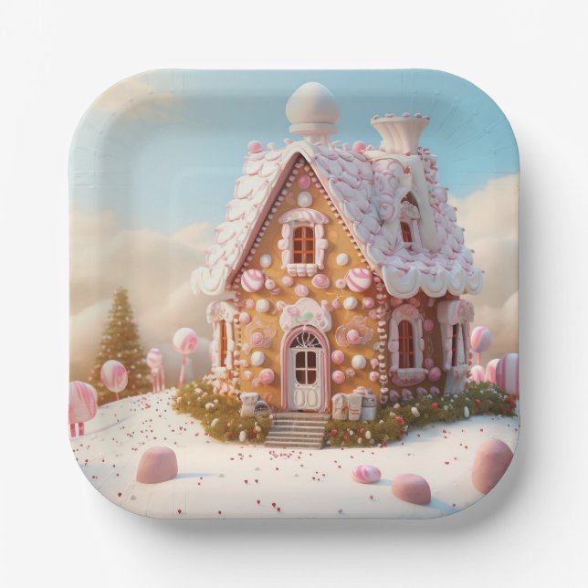 Gingerbread House Christmas Paper Plate (Front)