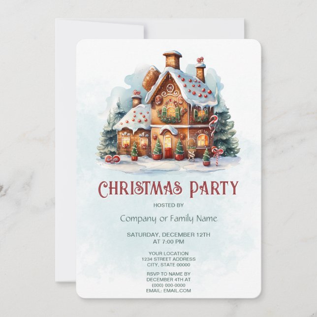 Gingerbread House Christmas Party Invitation (Front)