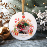 Gingerbread House Christmas Photo Ceramic Ornament<br><div class="desc">This Christmas ornament features a playful gingerbread house design. With a blend of joyful colours and festive Christmas charm. Matching items in our Gingerbread House Christmas Collection</div>