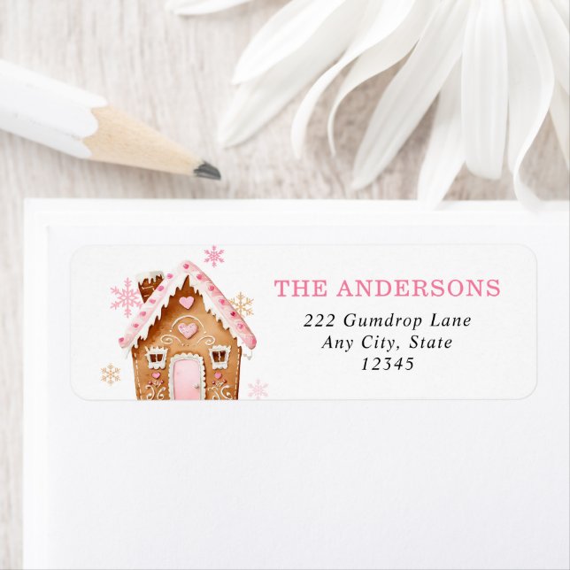 Gingerbread House Christmas Return Address (En situation)