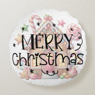 Gingerbread house Christmas Round Pillow