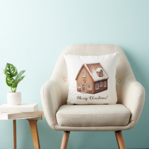 gingerbread house Christmas throw pillow