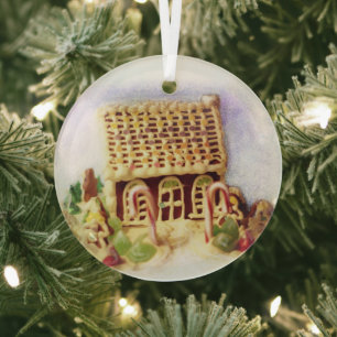 Gingerbread House Circle Glass Ornament