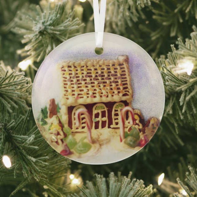 Gingerbread House Circle Glass Ornament (Insitu)