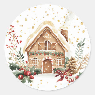 Gingerbread House Classic Round Sticker 