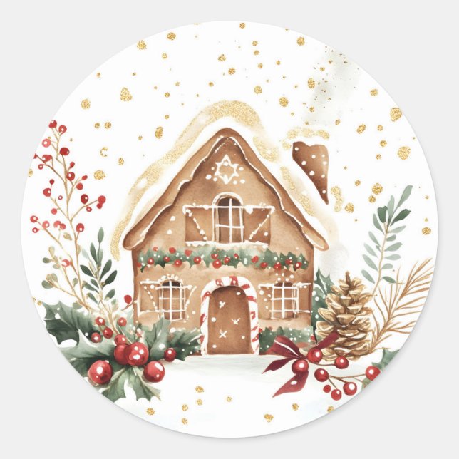 Gingerbread House Classic Round Sticker  (Front)