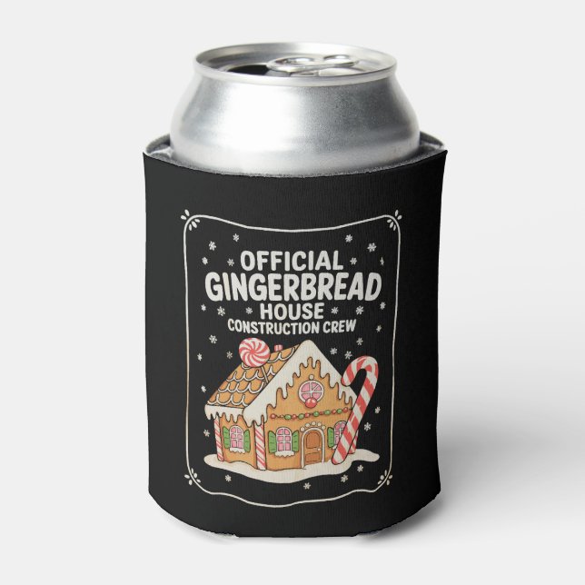 Gingerbread House Construction Crew Christmas Xmas Can Cooler (Can Front)