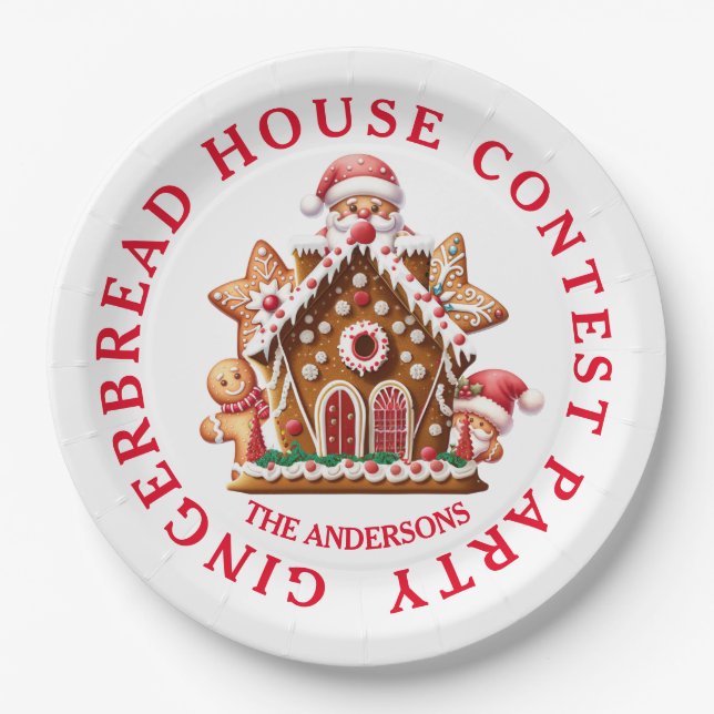 Gingerbread House Contest Party White & Red Paper Plate (Front)