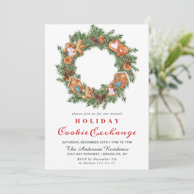 Gingerbread House Cookie Exchange Christmas Party Invitation (Standing Front)