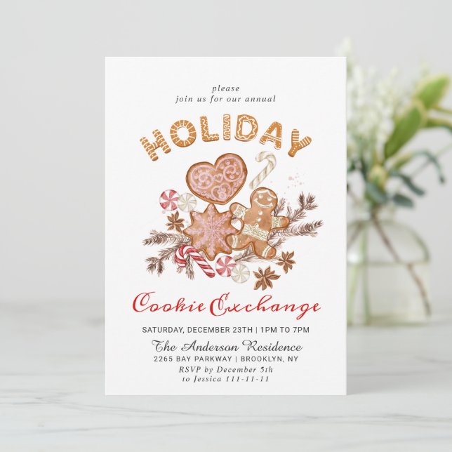 Gingerbread House Cookie Exchange Christmas Party Invitation (Standing Front)