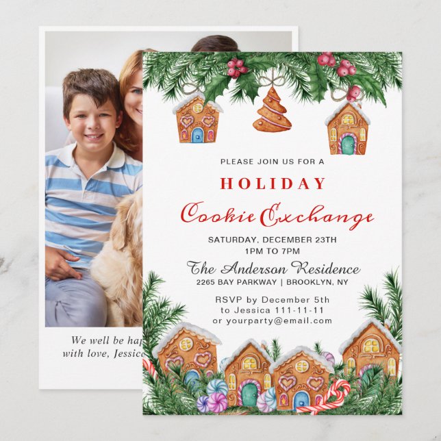 Gingerbread House Cookie Exchange Christmas Party Invitation (Front/Back)