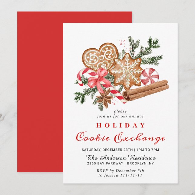 Gingerbread House Cookie Exchange Christmas Party Invitation (Front/Back)