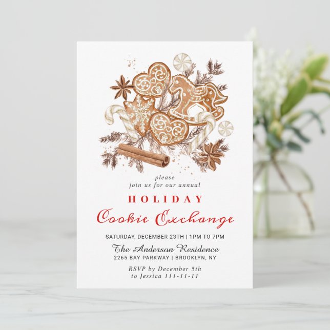 Gingerbread House Cookie Exchange Christmas Party Invitation (Standing Front)