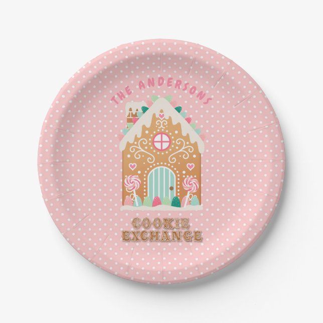 Gingerbread  House | Cookie Exchange Personalized  Paper Plate (Front)
