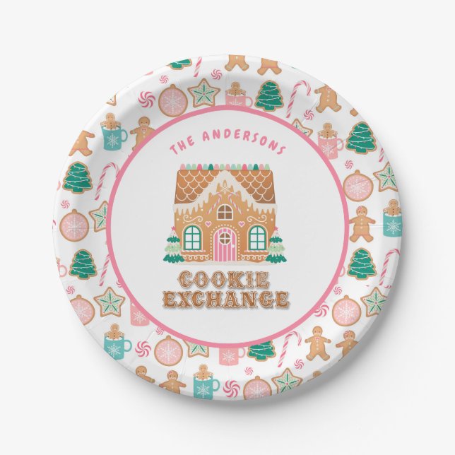 Gingerbread  House | Cookie Exchange Personalized  Paper Plate (Front)