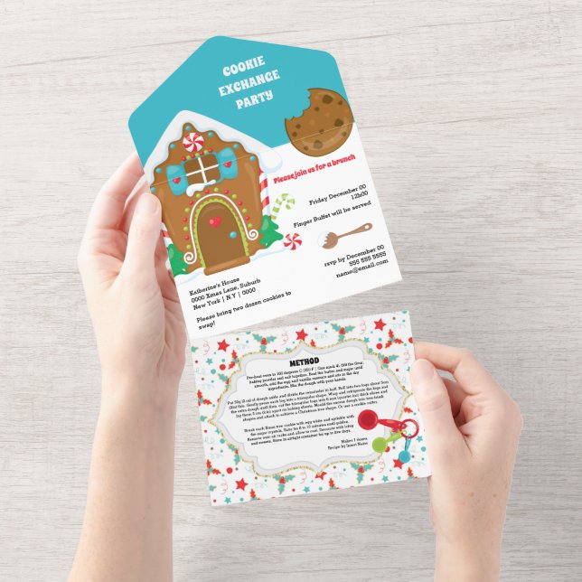 Gingerbread house cookie exchange with recipe card (Tearaway)