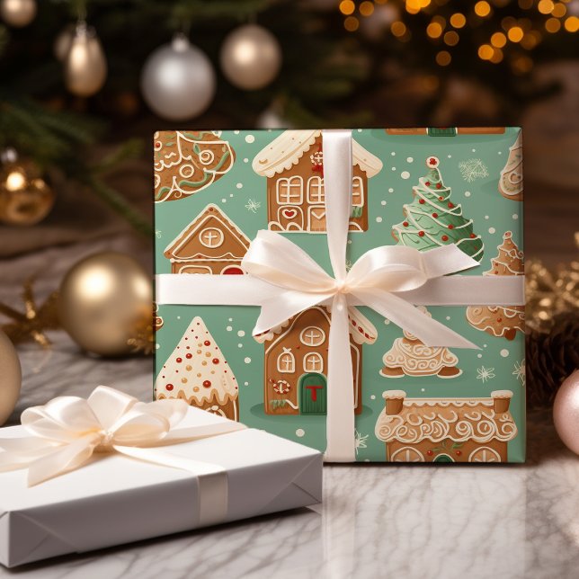 Gingerbread House Cookies Christmas Wrapping Paper Sheet (Creator Uploaded)
