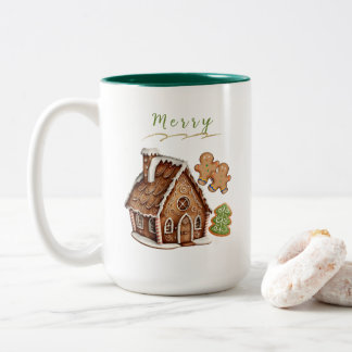 Gingerbread House, Cookies Personalized Christmas  Two-Tone Coffee Mug